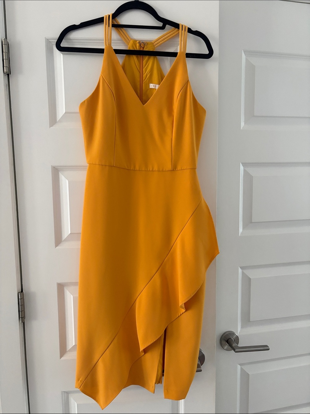 V-Neck Ruffle Midi Dress in Mustard